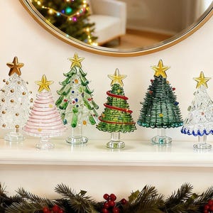 Handmade Stained Glass Christmas Tree, Glass Tree Figurines, Gift for Best Friends, Unique Holiday Decor, Illuminated Glass Mini Xmas Tree