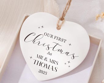 First Christmas Married Bauble, Personalised Mr & Mrs First Christmas Ornament, Couple Married Keepsake, 1st Christmas as Mr and Mrs Decor