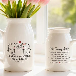 Jarrón personalizado color marfil para el 14.º aniversario de bodas, maceta "Año de Marfil", maceta con forma de elefante para regalo de aniversario, regalo para la pareja que celebra su 14.º aniversario de bodas.