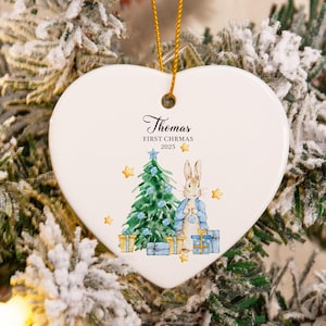 Adorno navideño personalizado para el primer bebé, adorno navideño con forma de conejo para el primer bebé, regalo de Navidad para recién nacido, recuerdo navideño para el primer bebé.