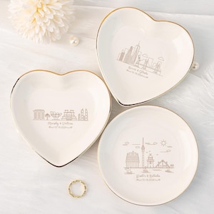 Personalised Skyline Jewelry Dish, City Ring Dish, Landscape Ring Holder, Custom City Skyline Gift,City Attractions Trinket Dish,Couple Gift