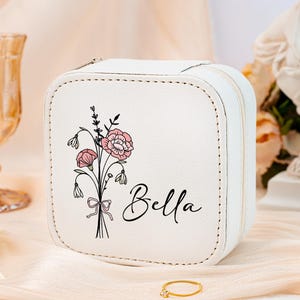 Personalisierte Schmuckschatulle, Brautjungfer Braut Gastgeschenke, benutzerdefinierte Name Geburtsblumen Schmuckschatulle, bunte Schmuckschatulle für ihre Frauen Mädchen