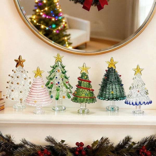 Handmade Stained Glass Christmas Tree, Glass Tree Figurines, Gift for Best Friends, Unique Holiday Decor, Illuminated Glass Mini Xmas Tree
