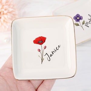 Prato de anel de flor de nascimento para amigo, prato de joias de flor de nascimento para melhor amigo, prato de joias personalizado, presente de aniversário para sobrinha, presente de dama de honra