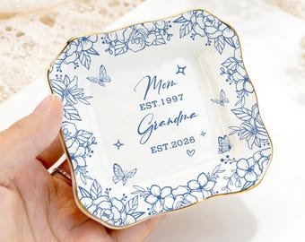 Plato para anillos de abuela, regalo para abuela primeriza, regalo para el Día de la Madre para niñera, anuncio de embarazo para abuelos, porta anillos para futura abuela