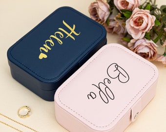 Portagioie personalizzato con nome, portagioie in pelle per lei, regalo da damigella d'onore, bomboniere, regalo per la mamma, portagioie da viaggio, regalo di compleanno