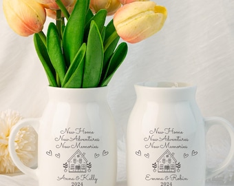 Gepersonaliseerd nieuw huiscadeau, bloemenvaas voor nieuwe thuisgelegenheden, housewarming cadeau-idee voor koppels, verhuizen cadeau voor vriend, mini keramische vaas