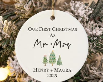 Personalised First Christmas as Mr & Mrs, First Christmas Married Bauble, Couple First Christmas Ornament, Ceramic Keepsake, Christmas Gift