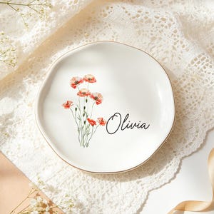 Personalisierte Ringschale mit Geburtsblume, Schmuckschale für Brautjungfern als Gastgeschenk, florale Schmuckschale für Sie, Geburtstagsgeschenk für eine Freundin, Weihnachtsgeschenk