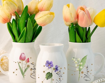 Birth Flower Vase, Zodiac Sign Vase, Personalized Vase for Birthday Gift, Flower Vase with Constellation Sign, Mini Ceramic Vase, Home Decor