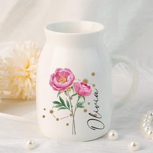 Wazon na kwiaty urodzinowe, wazon ze znakiem zodiaku, spersonalizowany wazon na prezent urodzinowy, wazon na kwiaty ze znakiem konstelacji, miniaturowy ceramiczny wazon, wystrój domu