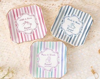 Personalized Wedding Ring Dish, Colorful Stripe Jewelry Dish for Couple, Sentimental Gift for Bride, Engagement Gift, Anniversary