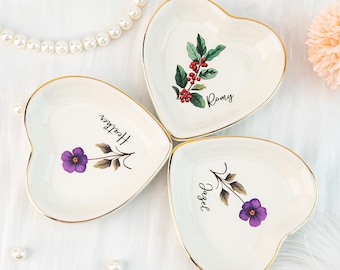 Portagioie con fiori di nascita, portafedi per damigella d'onore, portafedi personalizzato per bambine e donne, regalo di compleanno per addio al nubilato per mamma/sorella/amica