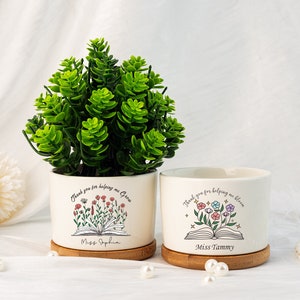 Gracias por ayudarme a crecer. Maceta, maceta personalizada para profesor/a, mini maceta de cerámica, maceta para suculentas, regalo de agradecimiento.