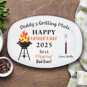 Personalized Daddy Grilling Plate, First Father&#39;s Day Gift, Custom BBQ Platter, Grill Plate Gift from Kids, Grill Master Plate Gift for Papa