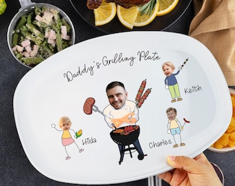 Assiette à griller personnalisée pour papa, assiette à griller pour papa avec noms d'enfants, assiette pour barbecue, cadeau fête des pères 2025, cadeau amusant pour papa grand-père
