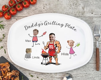 Grillplaat vader, grappig vaderdagcadeau, gepersonaliseerde grillplaat, grillplaat cadeau met kinderen en huisdieren, barbecuecadeau voor opa vader