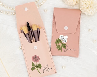 Bridesmaid Makeup Brush Set with Birth Flower,Personalised Makeup Brush Set,Wedding Favors,Birthday Gift for Her/Sister/Friend,Travel Gift