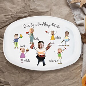 Daddy&#39;s Grilling Plate with Kid&#39;s Photo & Names,Personalized Face Grilling Platter,Fathers Day Gift for BBQ King,Funny Gift for Papa Grandpa