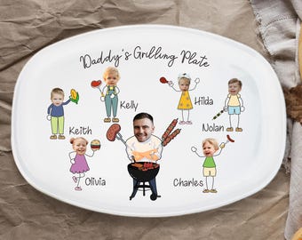 Papas Grillplatte mit Kinderfoto & Namen, personalisierte Gesichtsgrillplatte, Vatertagsgeschenk für BBQ King, lustiges Geschenk für Papa Opa