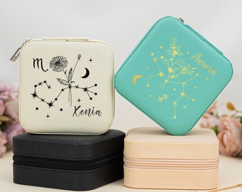 Birth Flower Jewelry Box,Personalized Zodiac Sign Jewelry Case,Birthday Gift for Her,Constellation Jewelry Box,Zodiac Lover Gift,Mom Gift