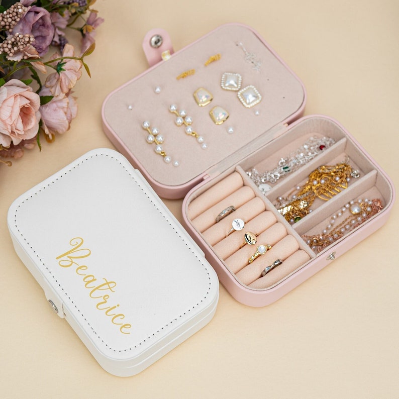 Personalised Jewelry Box, Bridesmaid Gifts, Wedding Favors, Leather Jewelry Box, Travel Jewelry Case, Mothers Day Gift, Gift for Her/Mama image 1