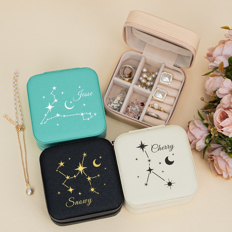 Leather Zodiac Sign Jewelry Box, Constellation Name Jewelry Box ...