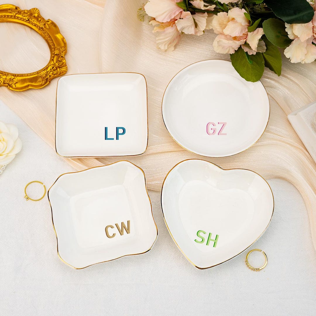 Custom Initial Ring Dish, Shadow Monogram Trinket Dish, Jewelry Dish ...