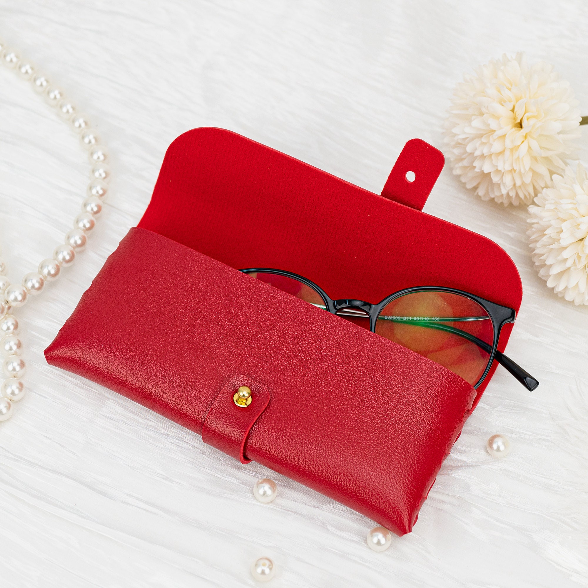 Étui à Lunettes En Cuir Personnalisé Avec Fleur De Naissance - Cadeau De Mariage Ou Anniversaire, Taille 16.8x7.6x2.8 Cm