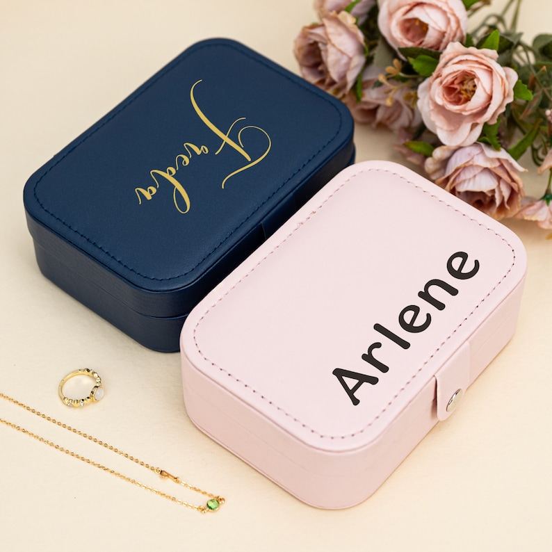 Personalised Jewelry Box, Bridesmaid Gifts, Wedding Favors, Leather Jewelry Box, Travel Jewelry Case, Mothers Day Gift, Gift for Her/Mama image 3