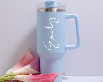 Personlig 40oz-tumbler med handtag och sugrör, anpassad kopp med namn, brudtärnefrieri, presenter till henne, företagsanpassad logotyp