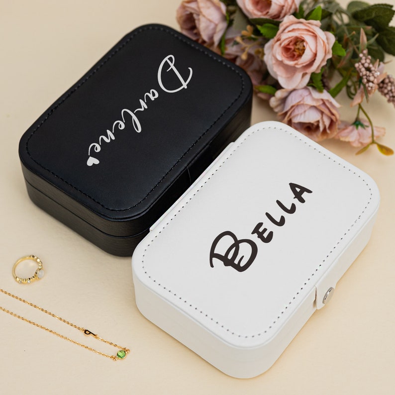 Personalised Jewelry Box, Bridesmaid Gifts, Wedding Favors, Leather Jewelry Box, Travel Jewelry Case, Mothers Day Gift, Gift for Her/Mama image 4