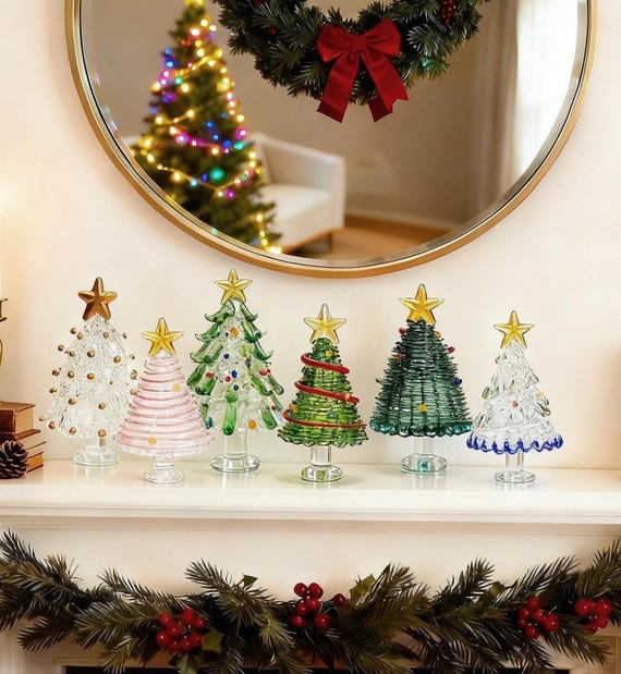 Handmade Stained Glass Christmas Tree, Glass Tree Figurines, Gift for Best Friends, Unique Holiday Decor, Illuminated Glass Mini Xmas Tree