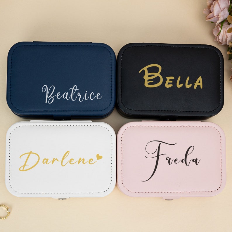 Personalised Jewelry Box, Bridesmaid Gifts, Wedding Favors, Leather Jewelry Box, Travel Jewelry Case, Mothers Day Gift, Gift for Her/Mama image 2