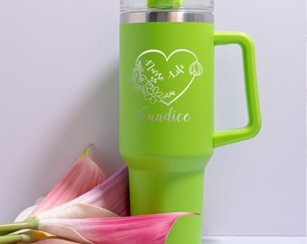 Gepersonaliseerde beker met handvat, beker van 40 oz met dekselrietje, gegraveerde beker met naam, Moederdagcadeau, cadeau bruidsmeisje, verjaardagscadeau