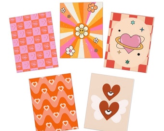 Blank Girly Retro Greeting cards Pack of 5