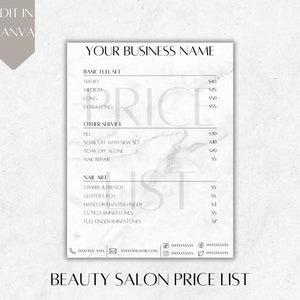 Price List Template | Small Business Price List | Minimalistic Beauty Price List | Instagram Price List | Editable Template | Canva Template