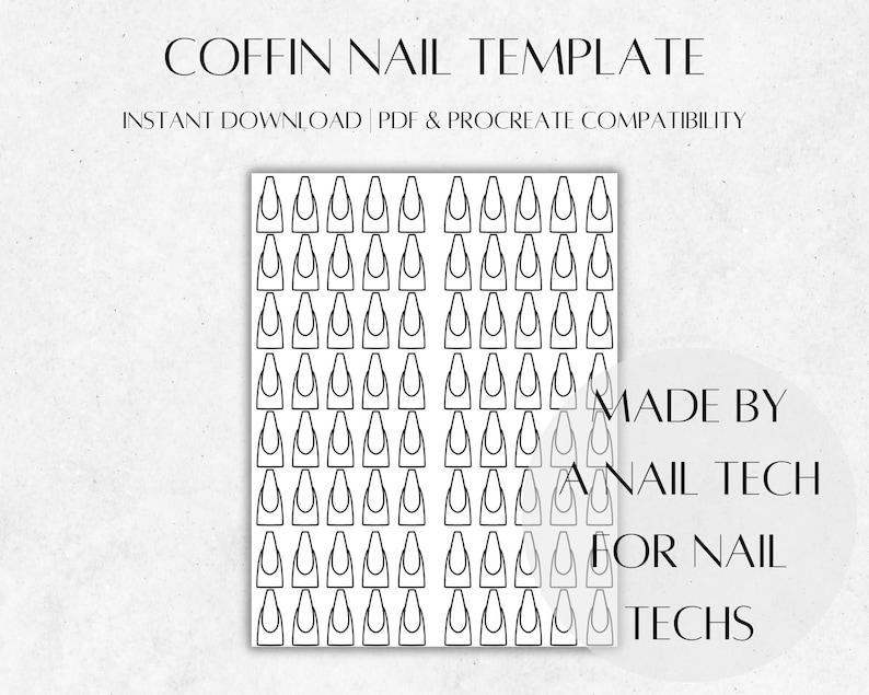 Coffin Nail Template Nail Design & Practice Template Digital