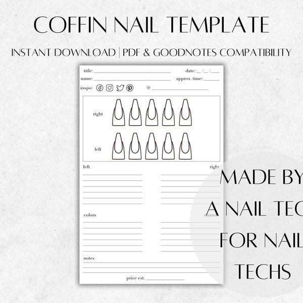 Coffin Nail Template | Nail Design & Practice Template | Digital Download | Nail Art Practice | Printable | GoodNotes