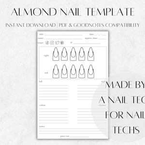 Almond Nail Template | Nail Design Template | Digital Download | Nail Art Practice | Printable | GoodNotes | PDF File