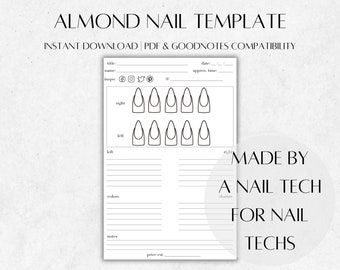 Instant Download Printable Almond Shaped Nail Design &amp; Practice ...
