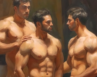 Gay Art Print, Gay Art Painting, Original AI Male Painting, Fine Art Print, Male Figurative Art, Male Portrait Study, Gay Wall Art