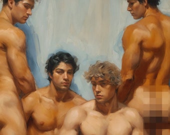 Gay Art Painting, Original AI Male Painting, Fine Art Print, Male Figurative Art, Male Portrait Study, Gay Wall Art