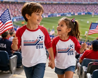 Kids USA World Soccer 2026 T-shirt, Youth, Toddler World Cup Clothing, USA Flag & Soccer Cup Fan Raglan, T-shirt