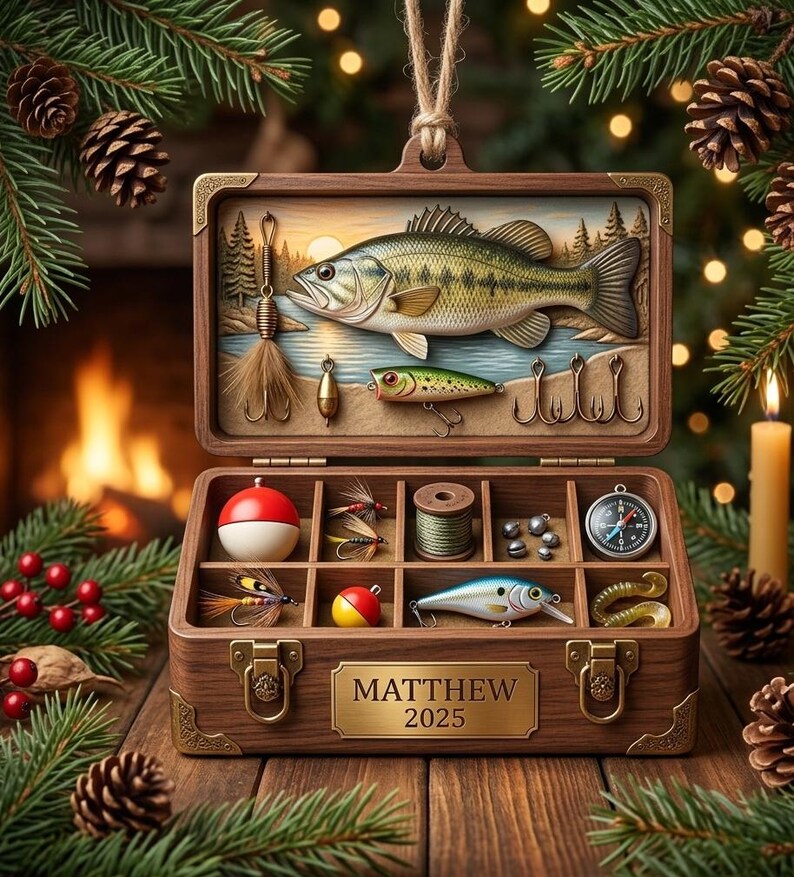Personalized Fishing Tackle Box Ornament, Acrylic Christmas Decor ...