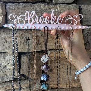 personalized necklace hanger with name custom jewelry hanger gift idea for best friend unique gift idea for wife keepsake jewelry organizer