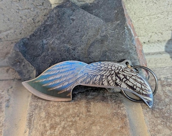 individuell gravierte Flügel Design Schlüsselanhänger blattförmige Messer Geschenkidee Natur Themen Messer Geschenk EDC Messer für Schlüssel anpassbares Geschenk für Weihnachten