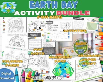 Paquete de actividades del Día de la Tierra: Páginas para colorear, diadema de papel (descarga digital)