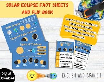 FLIP BOOK, Solar EclipseS TAGES, Solar Total Eclipse, Solar Eclipse 2024 Facts, Solar Eclipse Activities for Kids, Crafts for Kids, Space