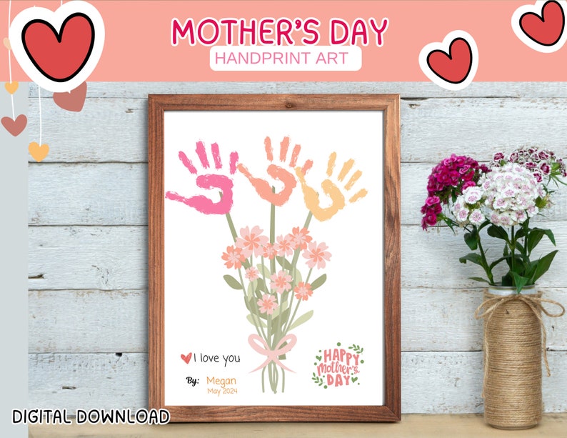 Mother's Day Flower Printable | Bouquet, Kids' Handprint Keepsake ...